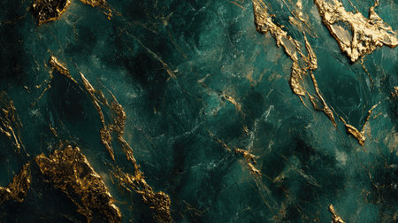A stunning abstract texture featuring a dark green background with striking gold accents. Perfect for creating an elegant and luxurious atmosphere in design projects.の素材