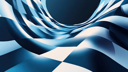 This abstract artwork features a wavy chessboard design with distorted squares, showcasing a captivating interplay of blue tones and fluid shapes. Perfect for modern themes.の素材