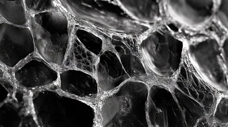Captivating abstract texture showcasing intricate black foam patterns, perfect for artistic projects or backgrounds in various design contexts.の素材