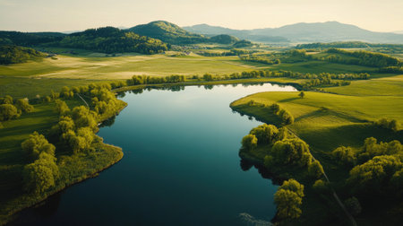 Experience the breathtaking beauty of a Bavarian lake surrounded by lush greenery and majestic hills, perfect for nature lovers and travelers.の素材