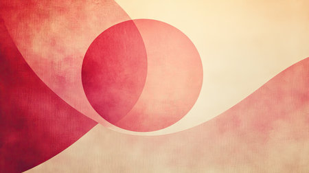 A minimalist artwork featuring a blend of red and peach shades with circular forms. Ideal for backgrounds, design projects, and artistic expressions.の素材