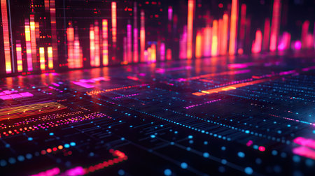 Experience a captivating visual representation of sound waves through vibrant bars and smooth graphics, showcasing a modern digital aesthetic perfect for various projects.の素材