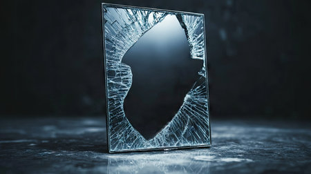 A striking image of a shattered mirror set against a dark background, showcasing unique reflections and textures, perfect for artistic and abstract themes.の素材