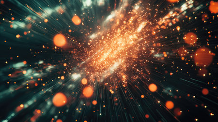 Experience a stunning visual of cosmic light rays bursting through space, featuring vibrant colors and dynamic energy in a captivating sci-fi style.の素材
