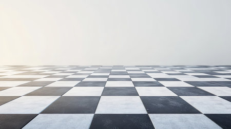 A minimalist checkerboard pattern featuring black and white tiles, creating a captivating visual effect. Ideal for artistic backgrounds or design projects.の素材