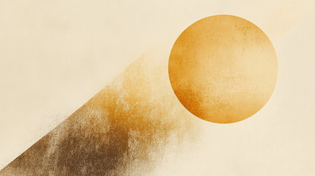This abstract illustration features a golden circle casting soft shadows, creating a warm and inviting atmosphere. Perfect for backgrounds and design projects.の素材