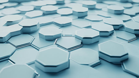 This image features a visually striking abstract pattern of hexagonal shapes in light blue, conveying a modern and technological aesthetic suitable for various design projects.の素材