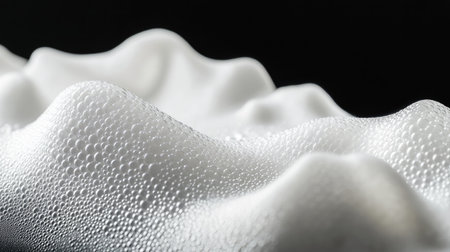 This close-up image showcases soft textures with water droplets on a white surface, highlighting elegance and simplicity in an abstract design.の素材