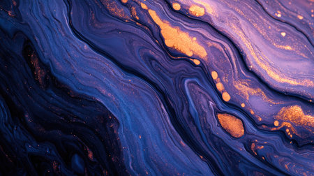 A captivating abstract composition featuring vibrant swirls of purple and gold, ideal for backgrounds, wallpapers, or artistic designs.の素材