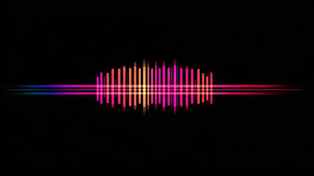 This modern sound wave vector illustration features vibrant colors and sleek lines on a black background, perfect for digital projects or music themes.の素材