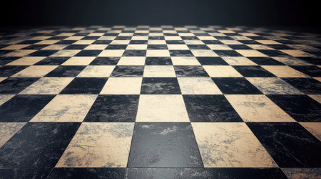 This image features an elegant black and white checkerboard floor design, showcasing a stylish geometric pattern that adds visual interest to any space.の素材