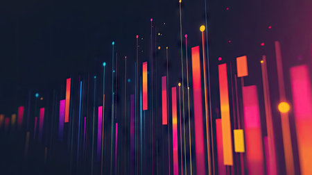 Vibrant abstract background featuring colorful vertical lines and lights. Ideal for tech, art, or design projects, this image conveys energy and creativity.の素材