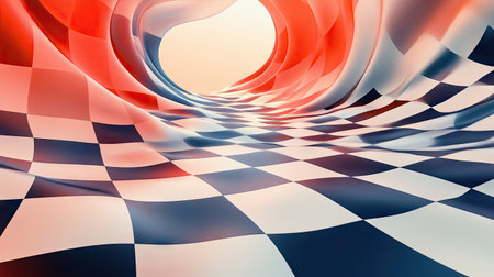 A vibrant abstract background featuring a swirling checkered pattern. This digital artwork showcases flowing curves and a dynamic texture, ideal for modern design projects.の素材