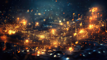 A captivating blend of musical notes and sparkling lights set against a dreamy background, evoking creativity and inspiration perfect for artistic themes.の素材