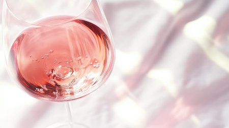 A beautiful glass of wine with a soft pink color, seen in detail.の素材