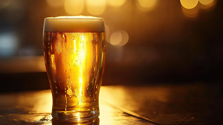 A detailed shot of a light beer glass with light reflecting off the golden liquid inside.af8f1be763の素材