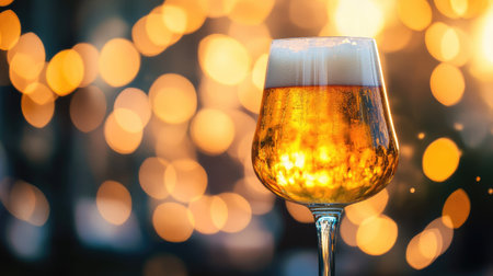 A refreshing glass of light beer with a vibrant golden color, captured up close. -の素材