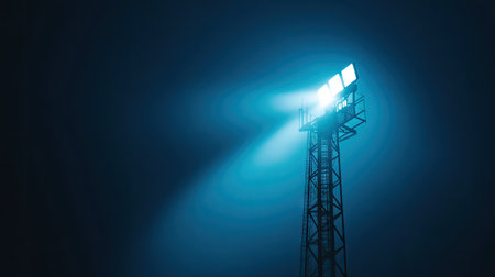A signal tower with a spotlight effect, highlighting its height and structure.の素材