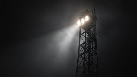 A signal tower with a spotlight effect, highlighting its height and structure.の素材