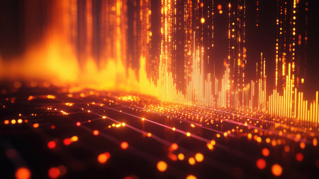 Close-up of a rising gold market graph with a digital background.の素材