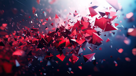 3D rendering of dynamic polygonal shapes in motion, forming an energetic and lively composition.の素材