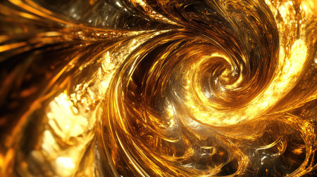 Abstract 3D golden vortex with bright, swirling designs, evoking a luxurious and dynamic feel.の素材