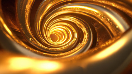 Abstract 3D golden vortex with shimmering, radiant curves, symbolizing power and motion.の素材