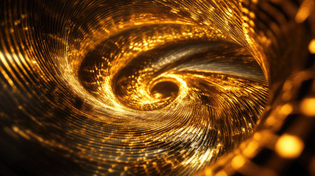 Abstract 3D golden vortex with swirling, radiant designs, emphasizing luxury and energy. -の素材