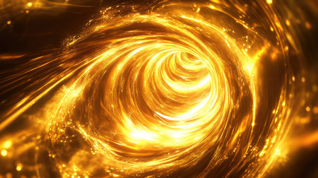 Abstract 3D golden vortex with shimmering, radiant curves, symbolizing power and motion.の素材