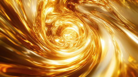Abstract 3D golden vortex with swirling, radiant patterns, creating a dynamic and luxurious effect.の素材