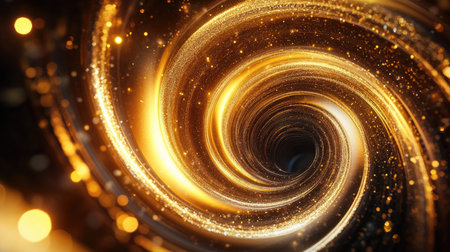 Abstract 3D golden vortex with shimmering, radiant curves, symbolizing power and motion.の素材