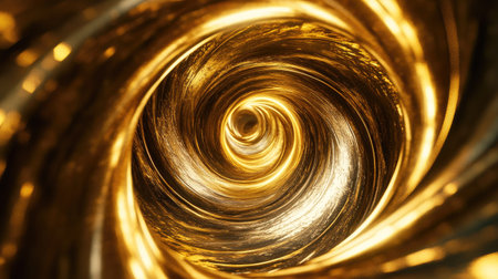 Abstract 3D golden vortex with swirling, radiant designs, emphasizing luxury and energy. -の素材