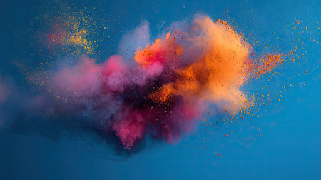 abstract colored dust explosion on a blue background -の素材