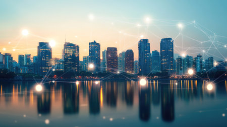 City scape and network icon connection conceptの素材