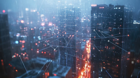 City scape and network icon connection conceptの素材