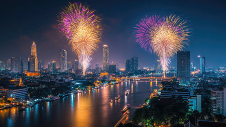 city view and Bangkok with beautiful fireworks -の素材