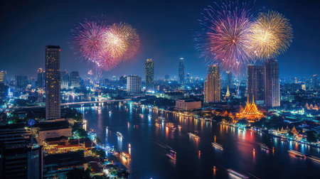city view and Bangkok with beautiful fireworks -の素材