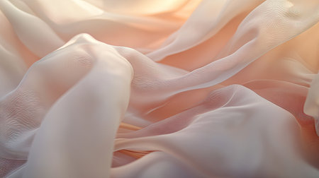 Close-up of soft, elegant fabric draping and flowing gently in a serene background. -の素材