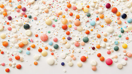 Colorful array of pills spilling onto a light grey backdrop, creating a visually appealing and lively composition. -の素材