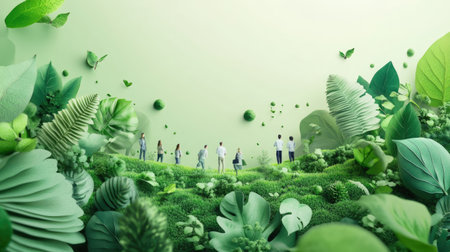 Eco friendly, green company culture concept. Carbon neutral and net zero target. Sustainable enviroment and business. Social responsibility. Build eco and green community. World environment day.の素材