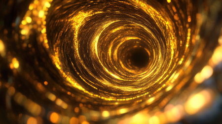 Dynamic 3D golden vortex with luminous patterns, evoking a sense of infinite elegance.の素材