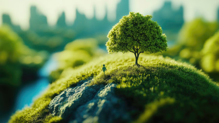 Eco friendly, green company culture concept. Carbon neutral and net zero target. Sustainable enviroment and business. Social responsibility. Build eco and green community. World environment day.の素材