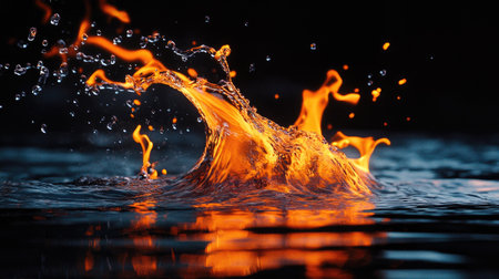 Fire and water colliding with black background -の素材