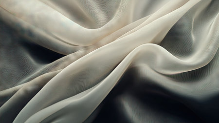 Elegant soft cloth in rich, flowing waves, forming a luxurious background in muted tones.の素材