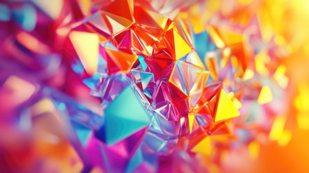 Energetic 3D composition with colorful, shifting polygonal shapes creating a lively atmosphere.の素材