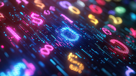 Glowing 3D financial network featuring interconnected currency symbols in a dynamic layout.の素材