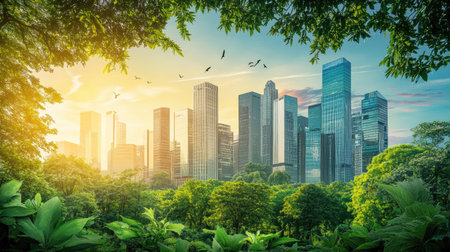Green city technology shifting towards sustainable alteration concept by clean energy , recycling and zero waste management to reduce pollution generation and achieve ESG goals . -の素材