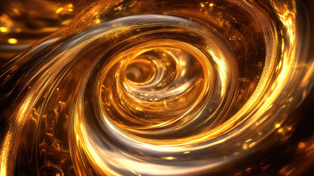 Glowing 3D golden vortex with dynamic swirls, emphasizing luxury and energy.の素材