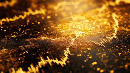 Close-up of a financial graph showing gold price fluctuations with detailed annotations.の素材