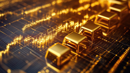Detailed view of a financial chart displaying gold prices, with annotations and markers.の素材